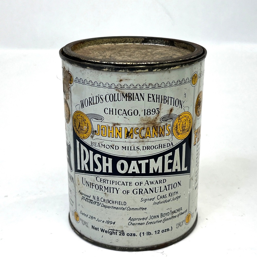 Vintage John McCanns Irish Oatmeal Tin 28 oz Made in Ireland Empty With Lid